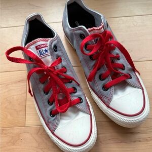 Custom Chuck Taylor All Star Converse Sneakers Grey with Red Accents